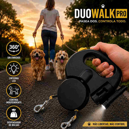 🐾 DuoWalk Pro™ | Correa Retráctil 4 en 1 Con Linterna y Dispensador